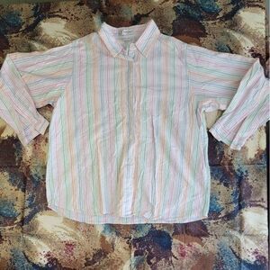 Dress barn Woman's Button Front Shirt Multicolor Stripe Long Sleeve Collar 1X